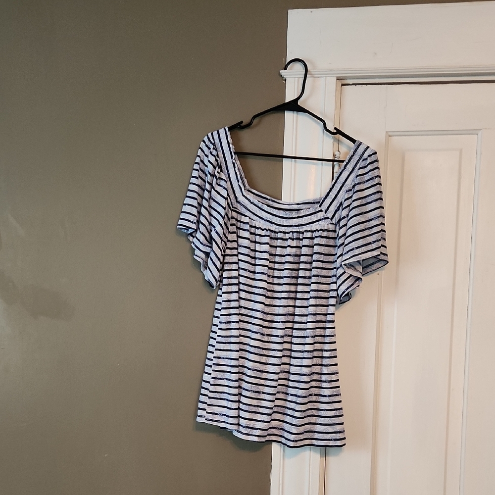 Avenue Black and White Striped Blouse